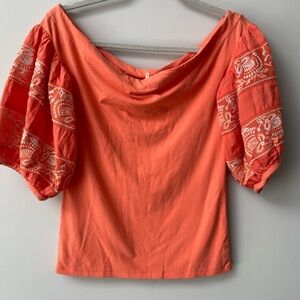 FREE PEOPLE embroidered puff sleeve top M